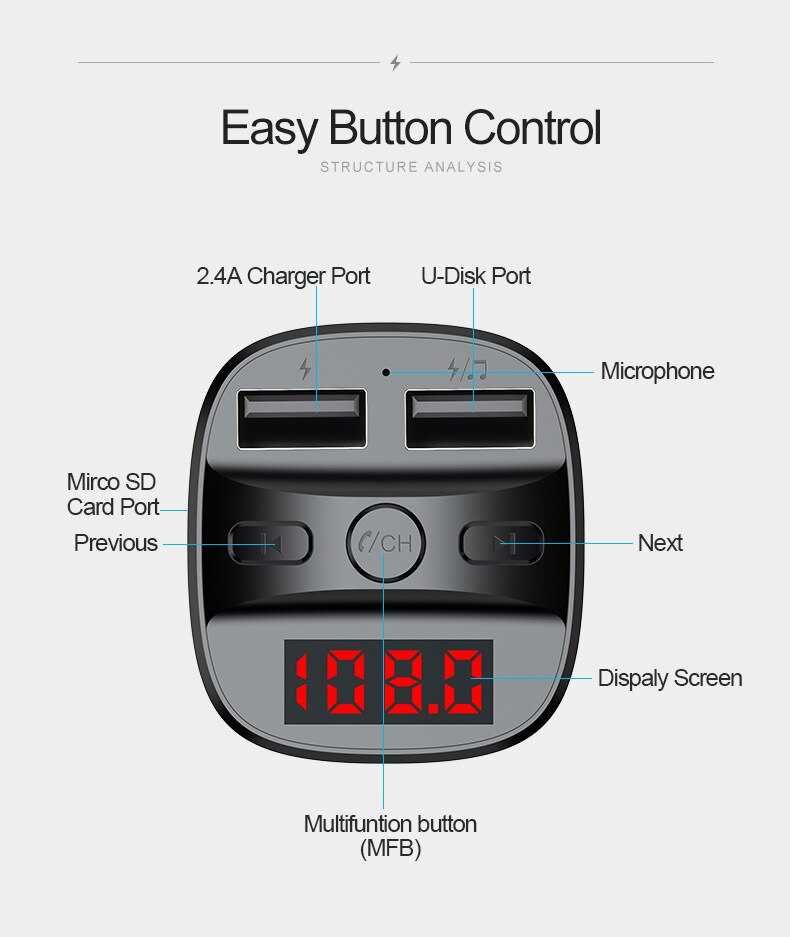 Modulator FM T60, Bluetooth 5.0, Voltaj Baterie, 2 x USB, Slot MicroSD