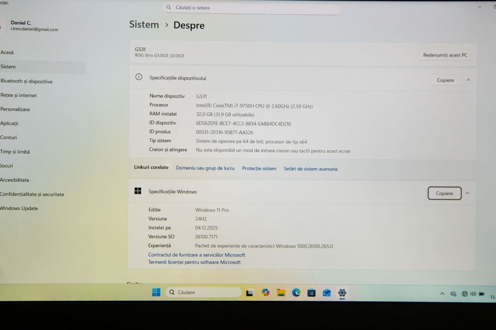 Laptop Gaming Asus ROG Strix G531, i7-9750H, GTX 1650, 32GB RAM, 144hz