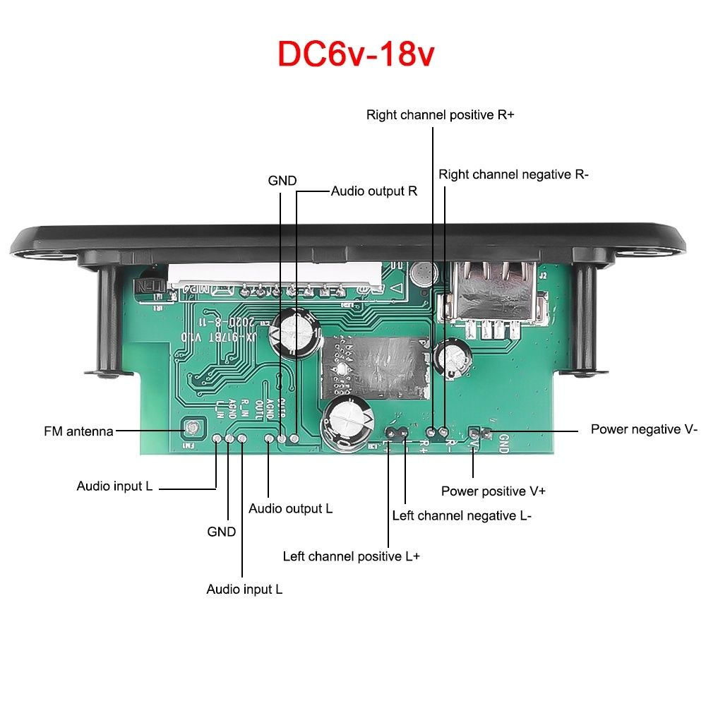 MP3 плеър 2х25 W/6V-18V/ BT 5.0 модул за вграждане Sd card/USB/FM/AUX