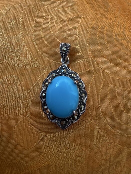 Подвеска серебрянная с бирюзой и марказитами