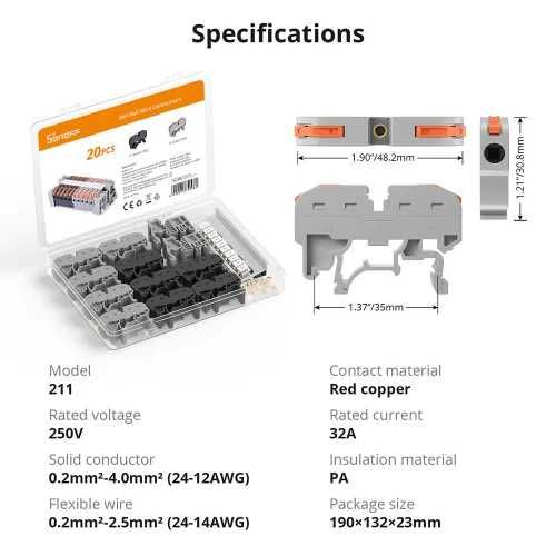 SONOFF 211 - Свързващи конектори за кабели на DIN ШИНА