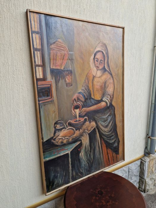 Уникална огромна антикварна майсторска картина масло върху платно