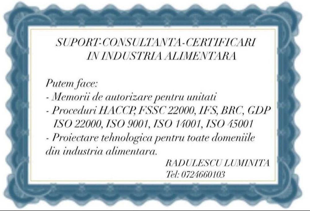 Consultanță si certificari-Ind. Alim.