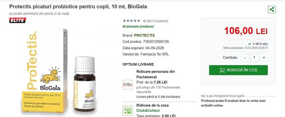 Vand Protectis BioGaia 10 ml cutie sigilata