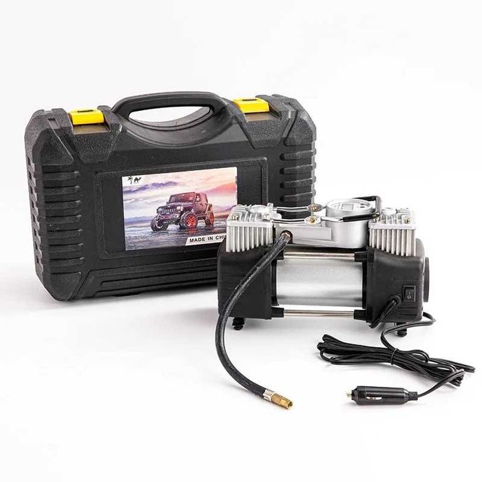 Двуцилиндров компресор за гуми в куфар с инструменти