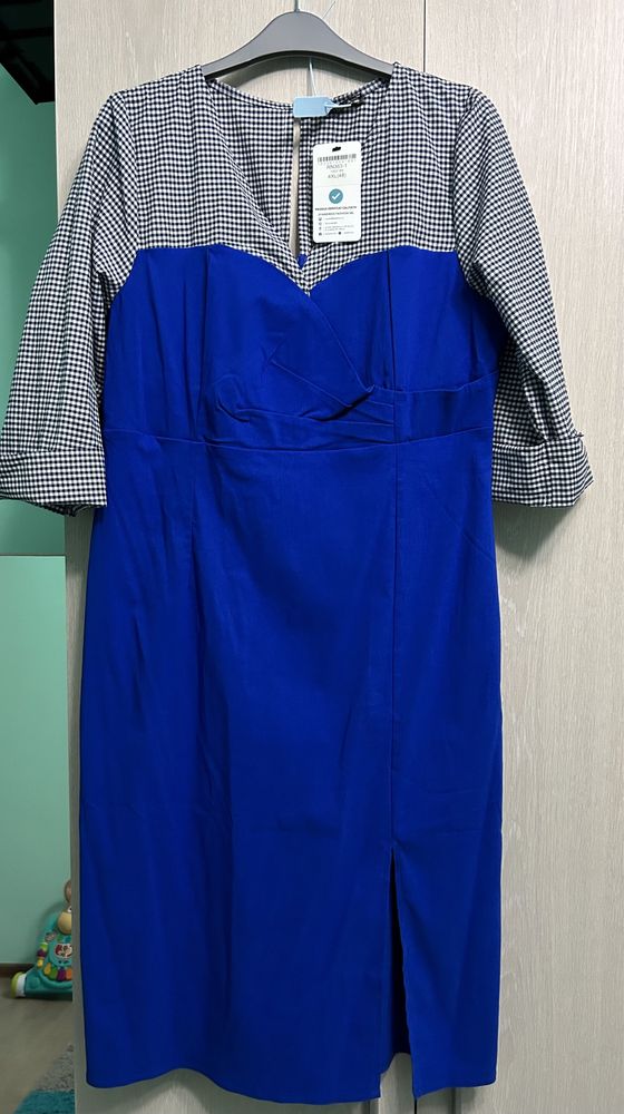 Rochie albastra cu imprimeu carouri