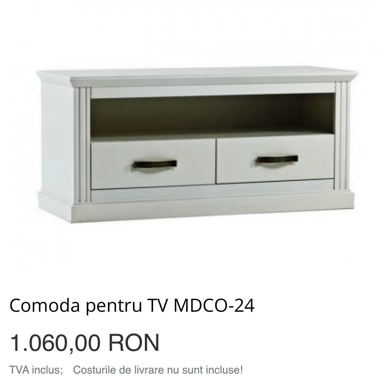 Mobilier living din lemn masiv si MDF alb