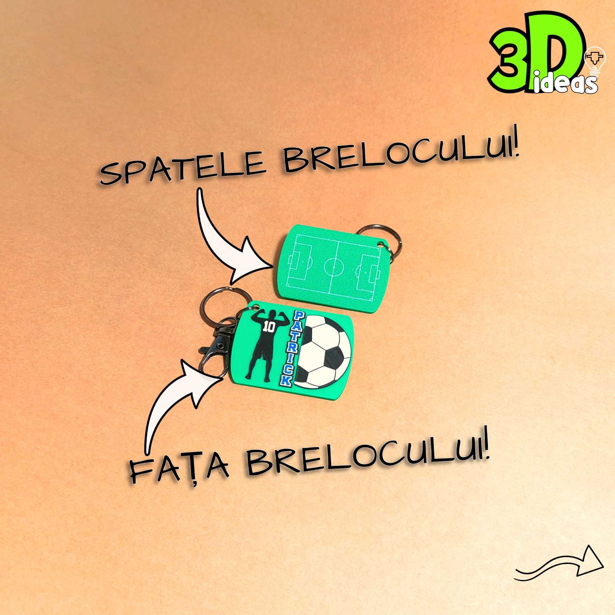 Breloc fotbal personalizat – nume și număr echipă