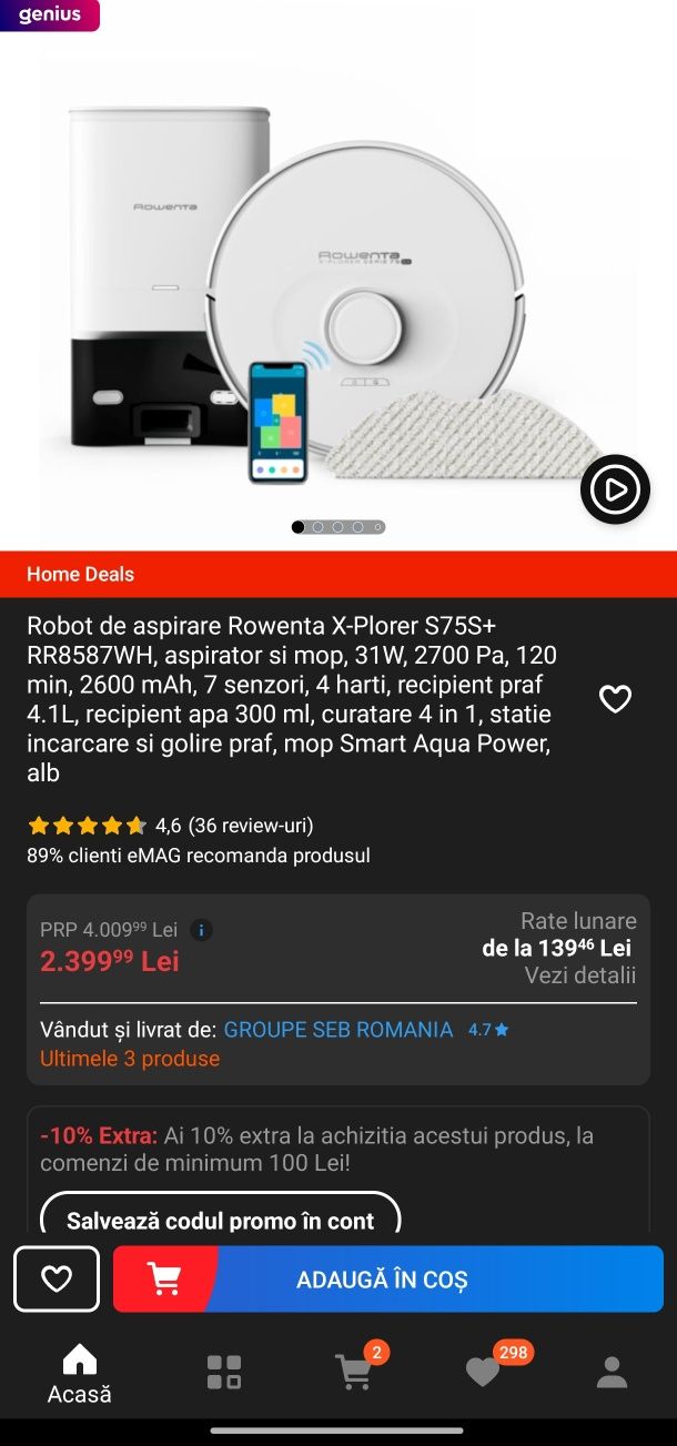 Robot Rowenta S75+ cu colector automat