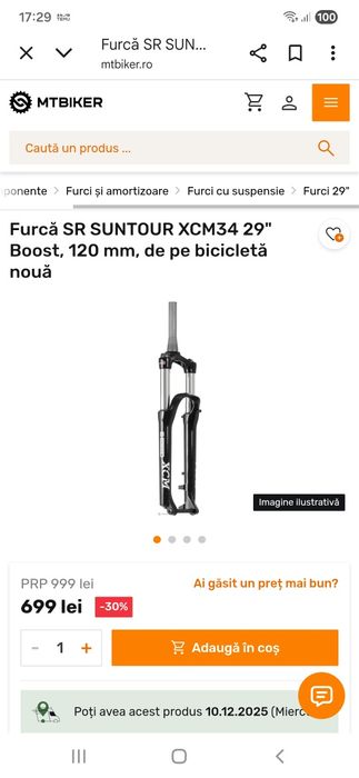 Furca bicicletă cu blocaj 120mm ST Suntour XCM 34 Boost 29"