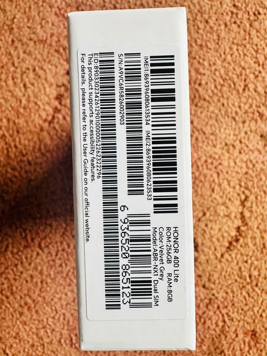 Honor 400 Lite, 256 Gb, RAM 8 Gb NOU, SIGILAT, culoarea Velvet Grey,