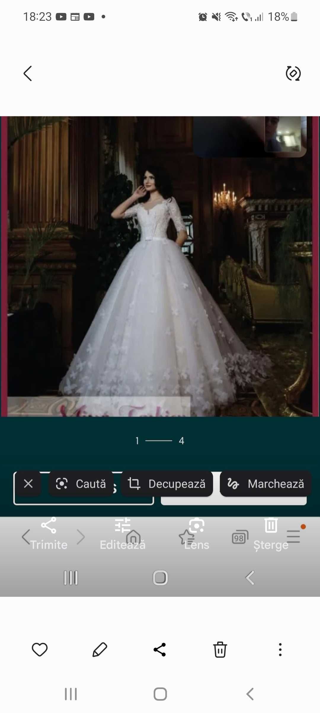 Rochie de mireasa purtata o singura data!marimea S /36 cu fluturi 3d.