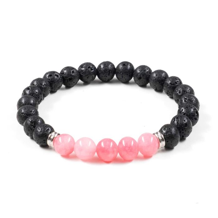 Bratara terapeutica din lava vulcanica si jad roz