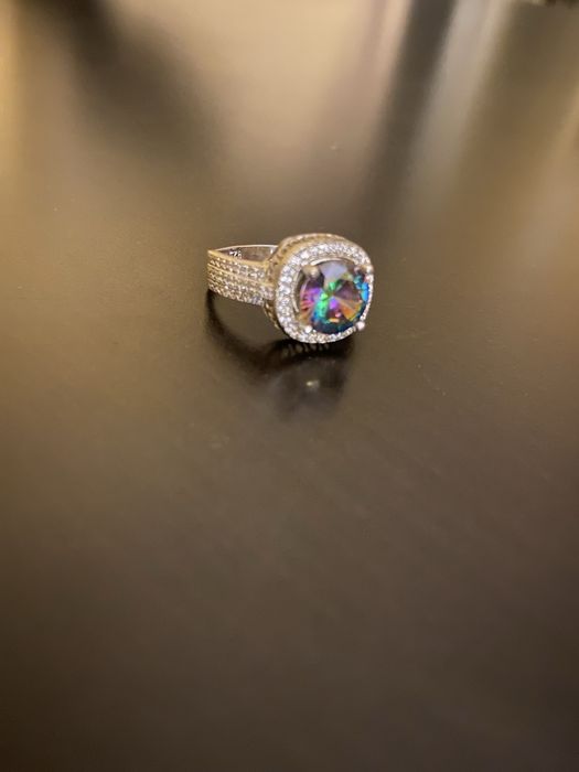 Inel argint cu piatra semipretioasa, topaz si zirconiu, marime mare
