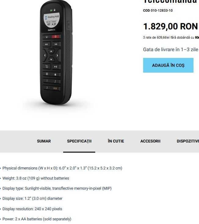 Telecomanda pentru pilot automat Garmin Reactor barca naval
