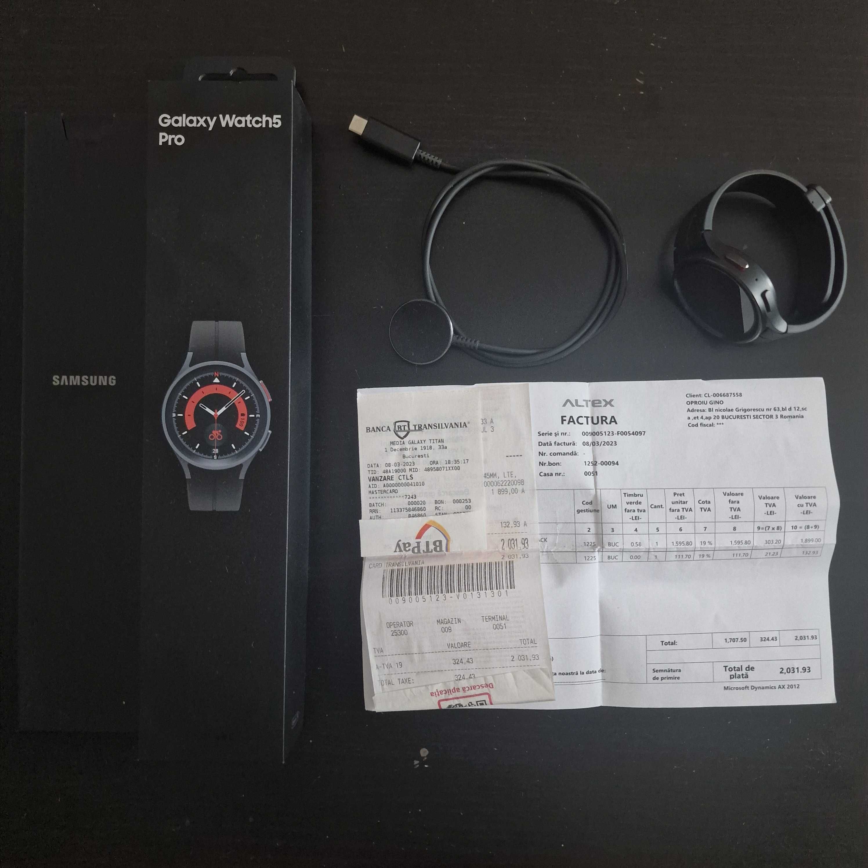 Samsung Galaxy Watch5 Pro, 45mm, LTE, Titanium Black - garanție 2 ani