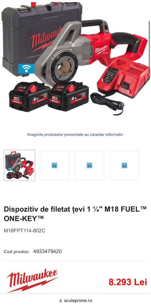 Dispozitiv de filetat țevi Milwaukee 1 ¼″ M18 FUEL ONE-KEY