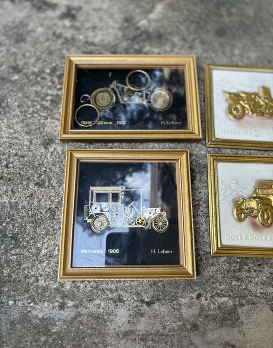 Tablou Litografie Foita Alama Bronz Masini de Epoca-Deosebit-Doar Set