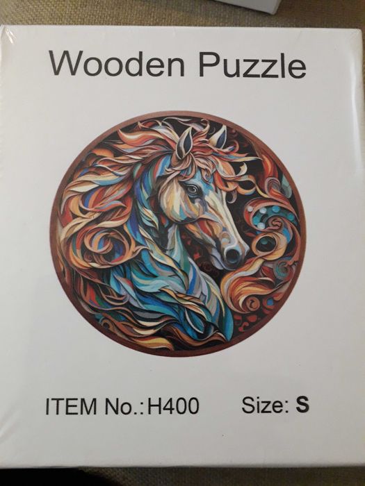 Дървен пъзел котка и кон