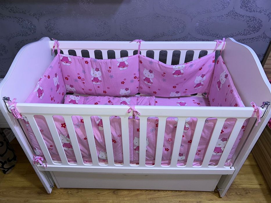 Patuț bebe lemn masiv alb -gama de lux