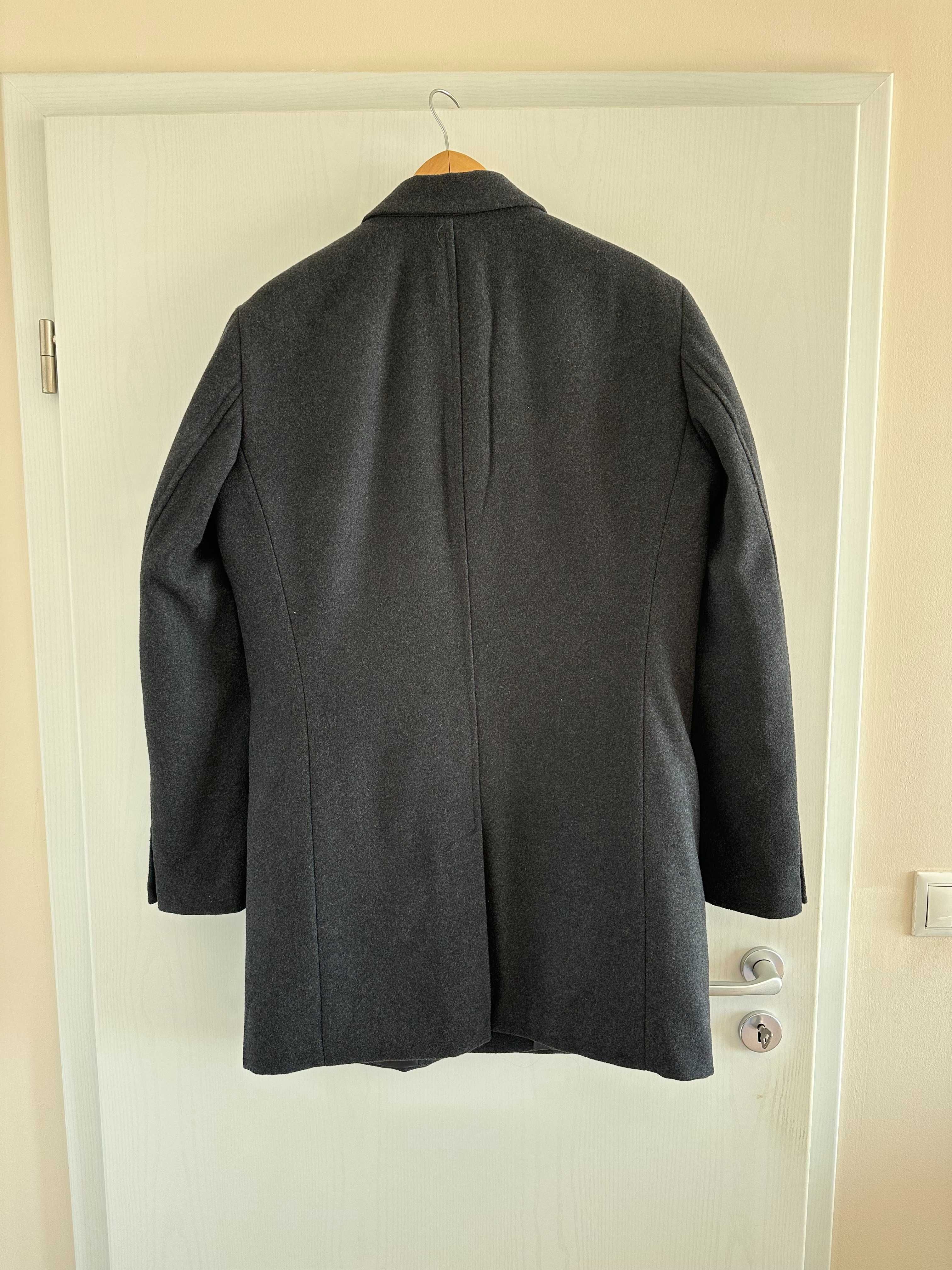 palton lung McNeal, 50% lana, marime M-L, negru, ca nou