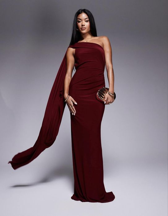 ASOS елегантна дълга рокля в бордо