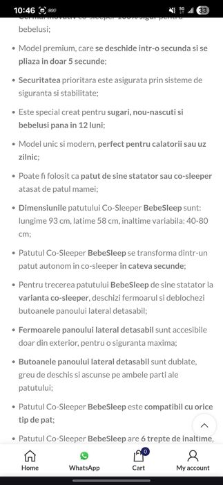 Vând pătuț co-sleeping