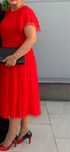 Rochie ocazie matase rosie cu cordon