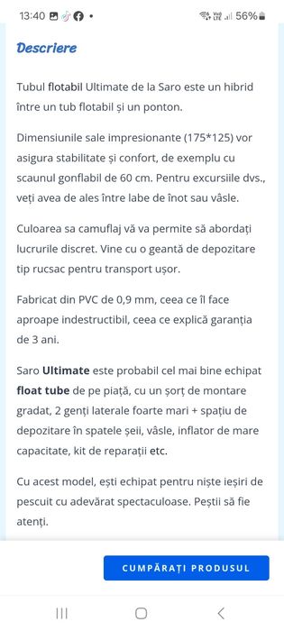 Vând float tube(beliboat) Saro Ultimate