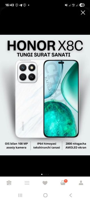 HonorX8C yangi 100