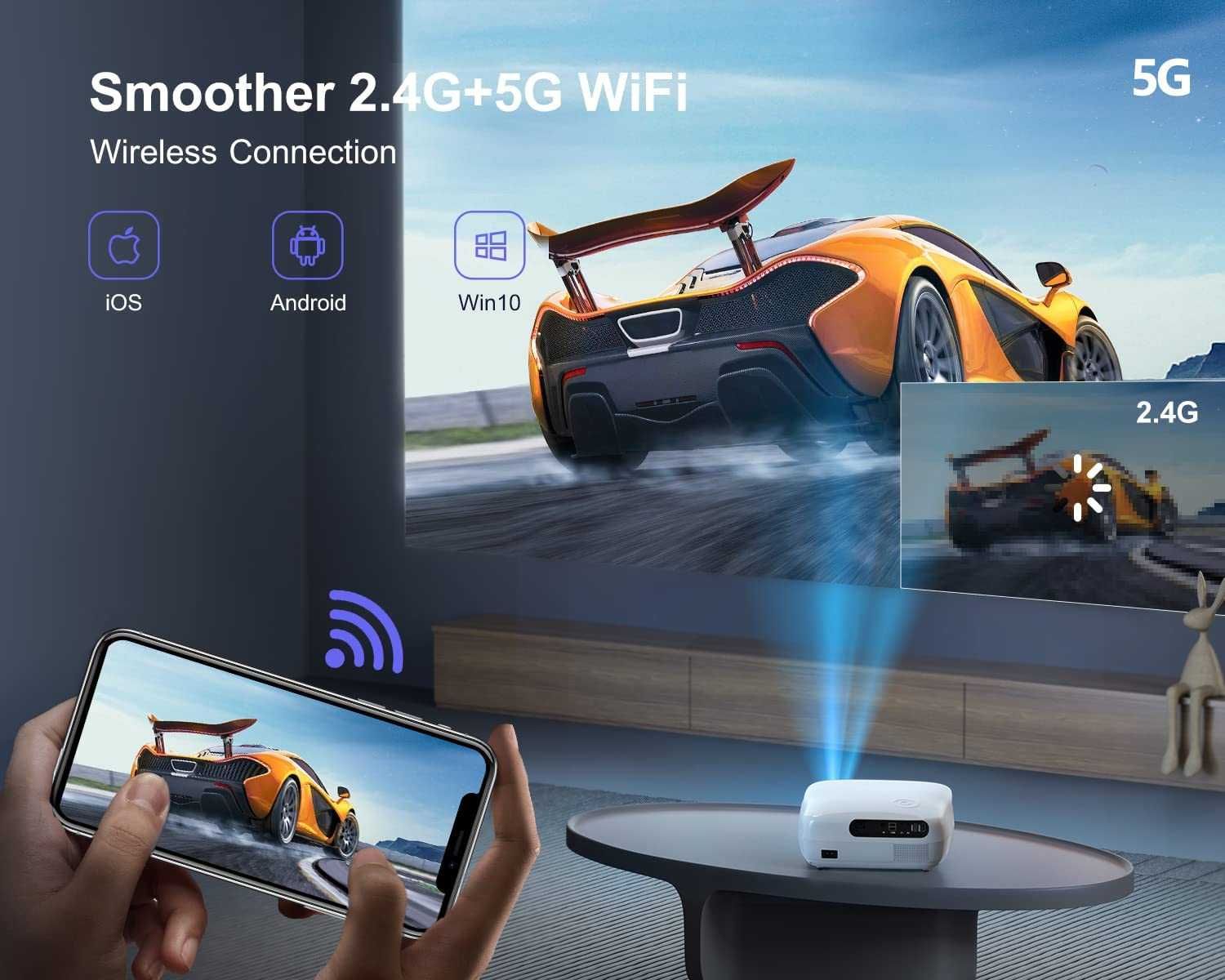 Videoproiector Wimius K7, 5G WiFi Bluetooth 9800 lumeni