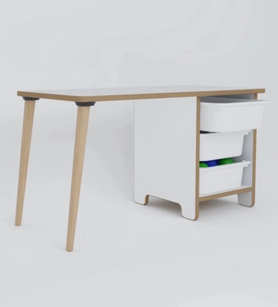 Детска маса с три чекмеджета 90*45см с 1 Стол "KinderTable"-Бял