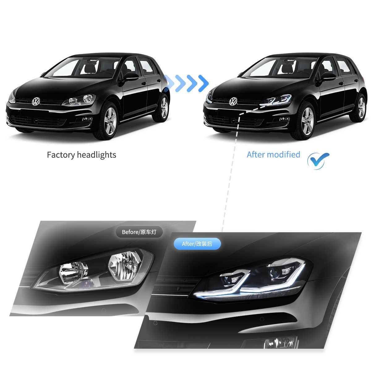 Комплект фарове с динамични мигачи за VW GOLF 7 2012 - 2017