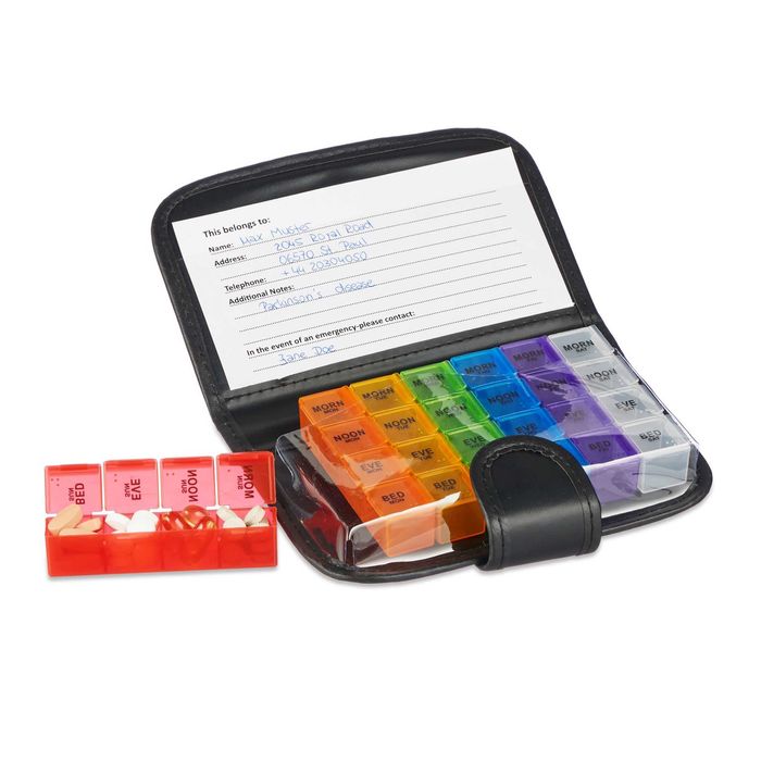 Organizator de pastile 7 zile 4 compartimente pe zi etui negru elegant