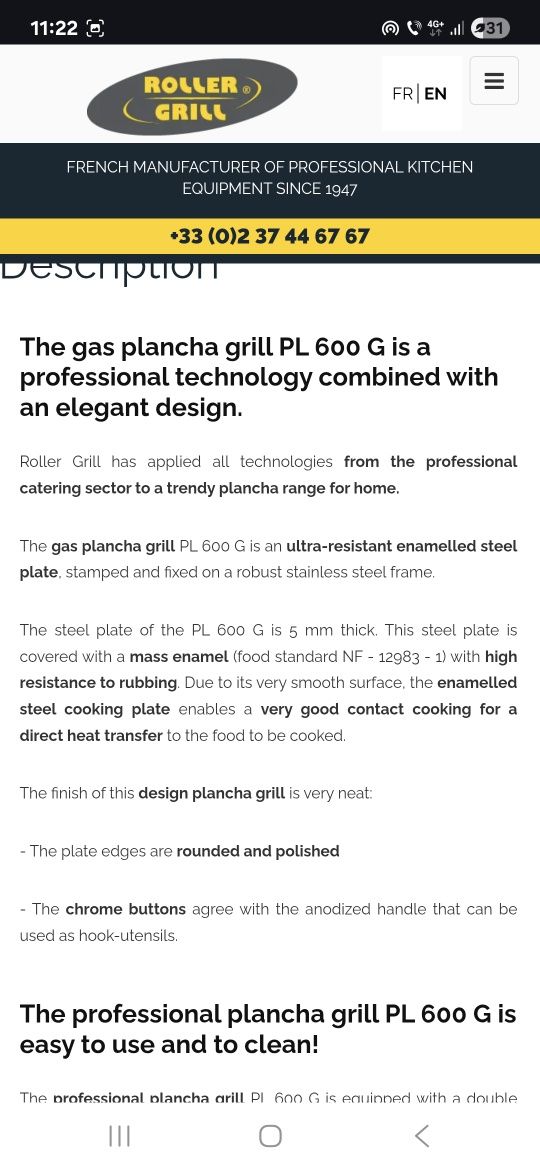 Grill gaz placa plancha inox emailat Roller Grill profesionala