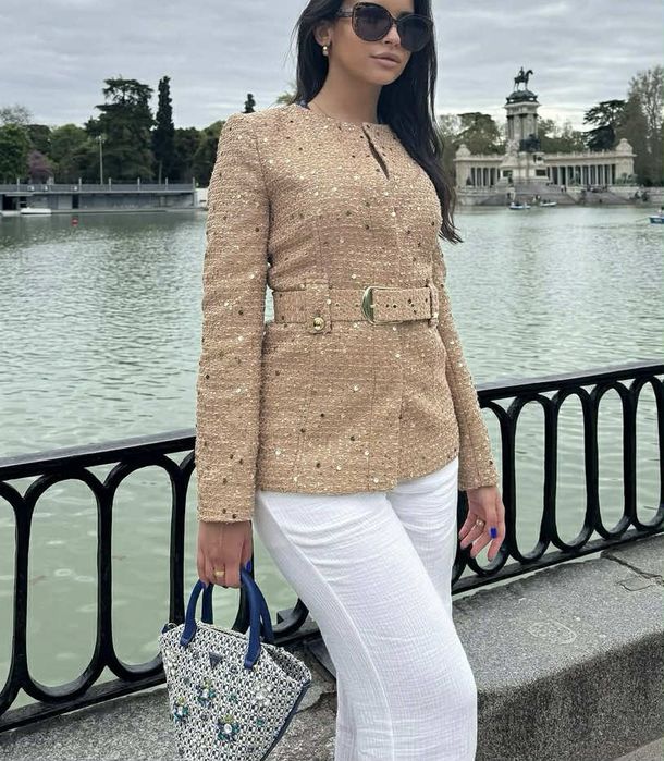 ZARA нов златист блейзър с пайети