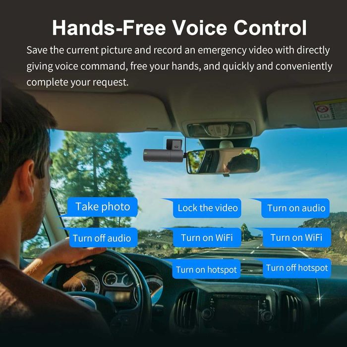 KAWA Camera auto bord 2K 1440P,WiFi,control vocal,vedere nocturnă,APP