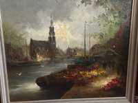 Elegant tablou- pictură in ulei pe pânză -Peisaj citadin- Olanda