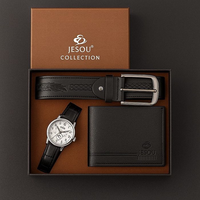 Set Cadou Barbati – Portofel, Curea si Ceas Casual din Imitatie Piele