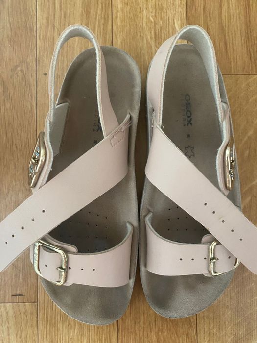 Sandale Geox piele, fete, roz-bej, marime 36, reglabile 2 catarame,