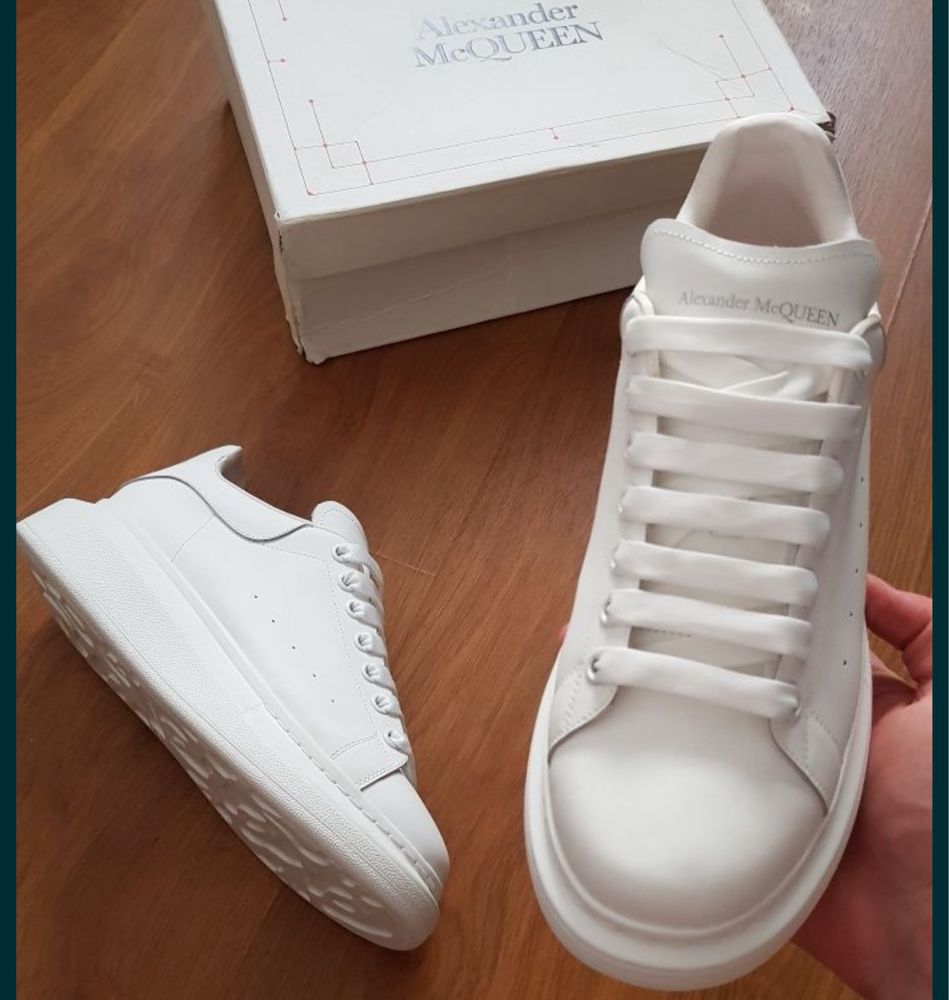 Adidasi Sneakers piele naturala Alexander McQueen full alb / white