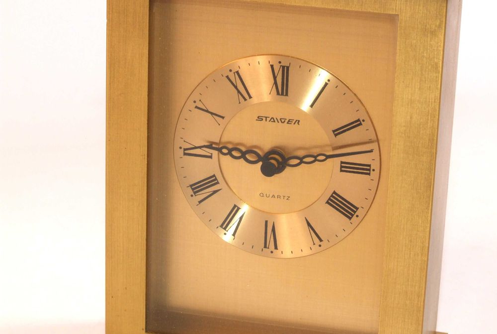 Ceas de birou STAIGER: bronz, geam cristal, Made in Germany, IMPECABIL