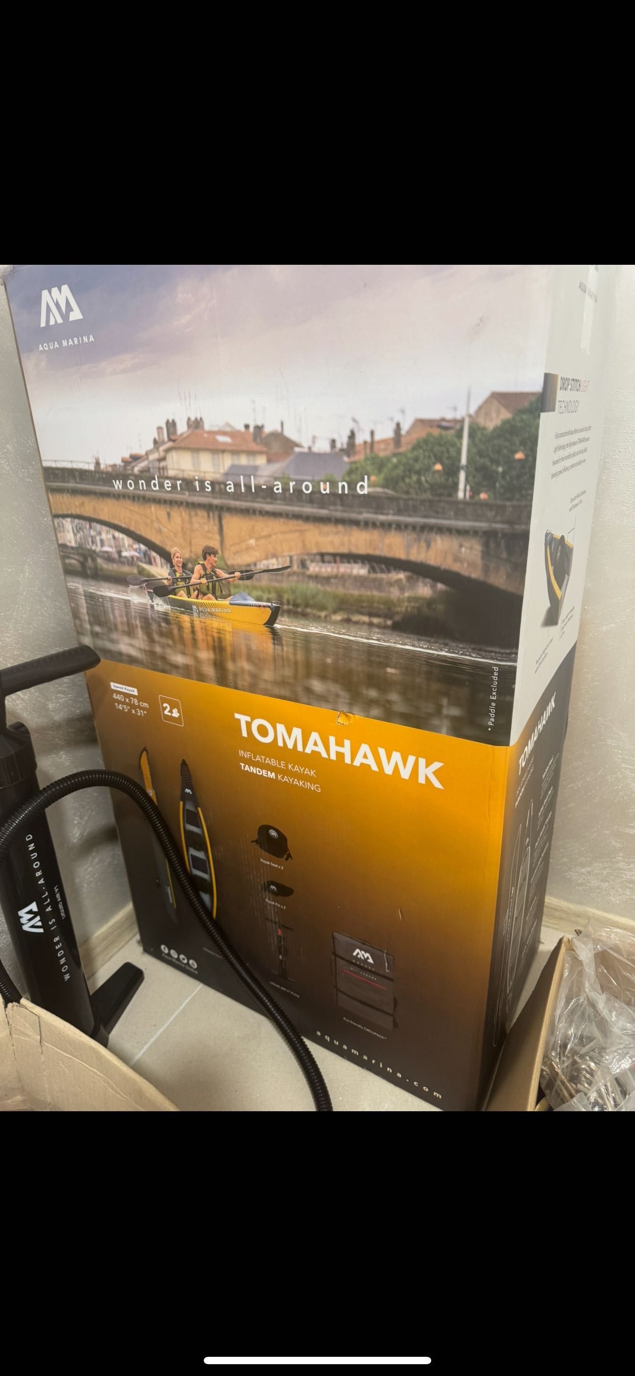 Надуваем каяк Aqua Marina Tomahawk Air-K 440 с всички нужни аксесоари!