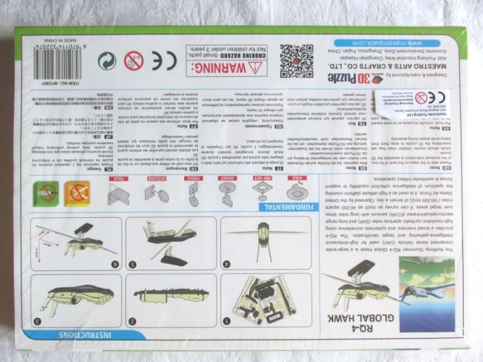 Puzzle 3D - Avion RQ-4, 24 piese, joc constructie nou, cutie sigilata