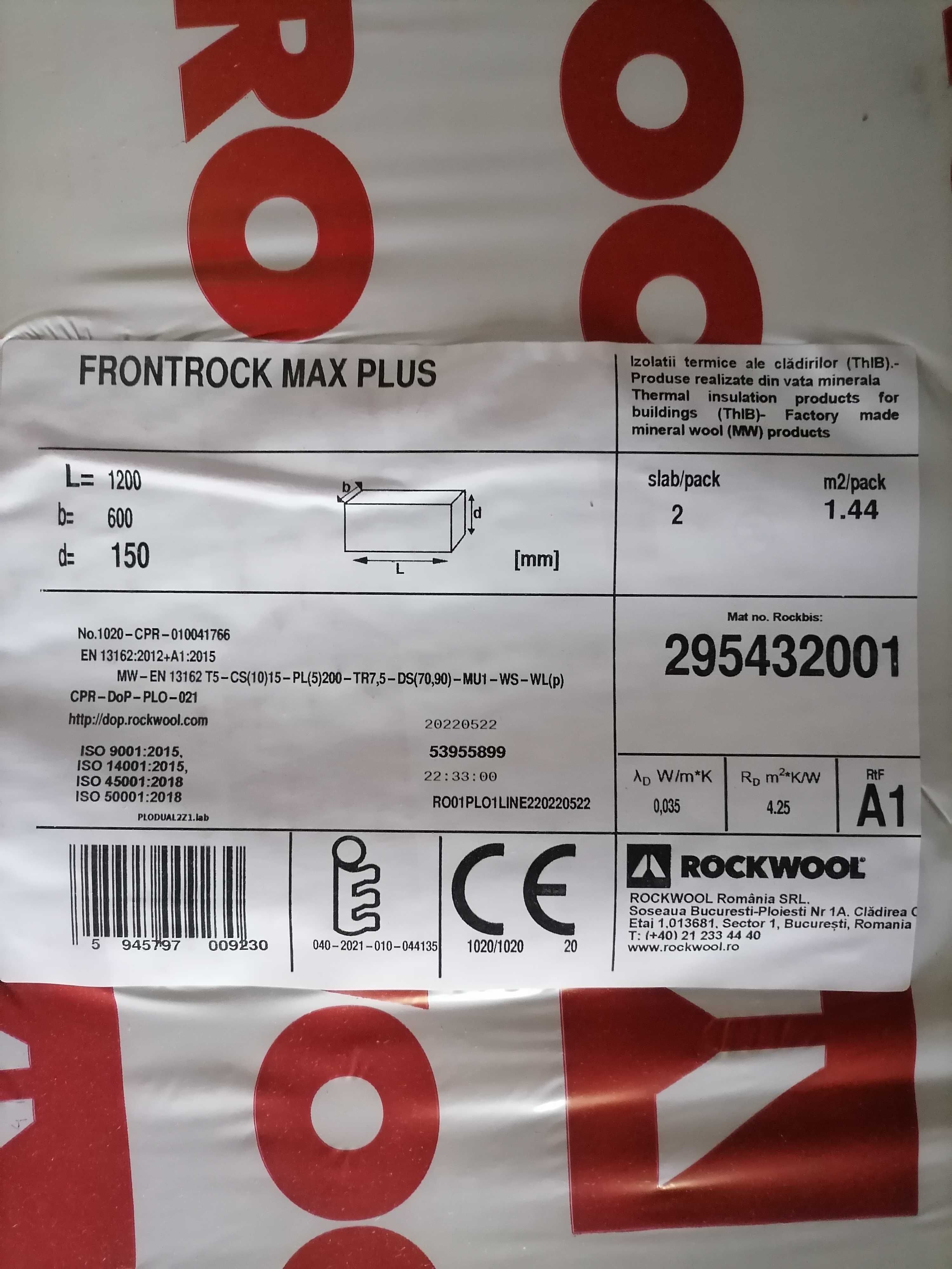 Vand 13 baxuri de vata bazaltica Rockwool Frontrock Max Plus 150mm