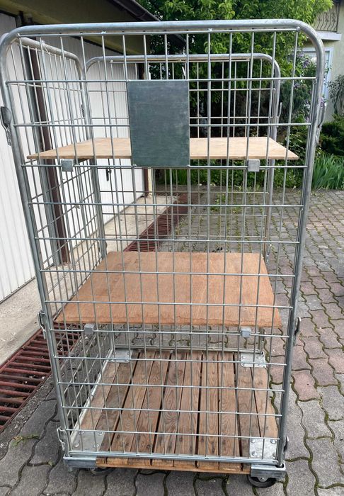 Cărucior marfă cu 3 polițe – rolling cage depozit, oțel galvanizat