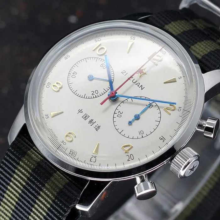 Ceas 42 mm Safir Cronograf RED STAR Pilot 1963 Seagull ST19