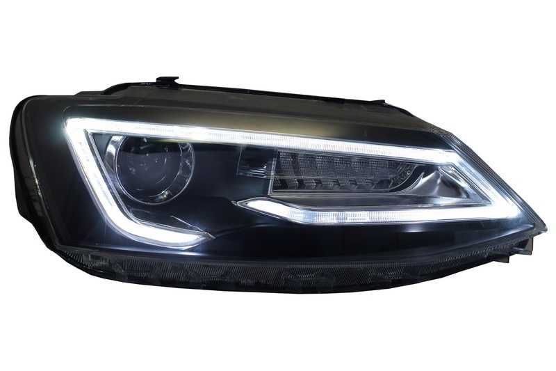 Faruri Jetta Mk6 cu Lupe LED DRL 11-17 Semnal LED Dinamic Secvential