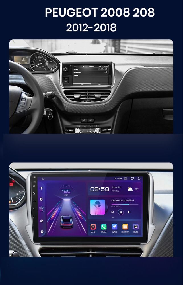 Navigatie Android 12 Dedicata Peugeot 208/2008 , Carplay Wireless
