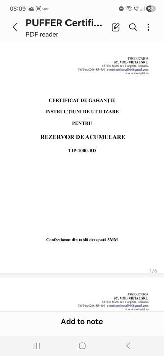 Vand Rezervor tip Puffer 1000 litri folosit 3 ani